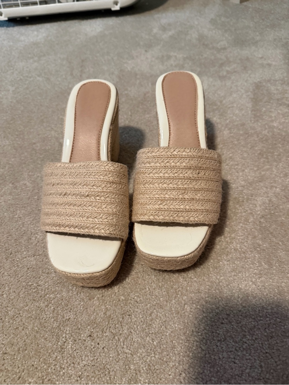 Neutral Woven Slide Sandals - Beige
